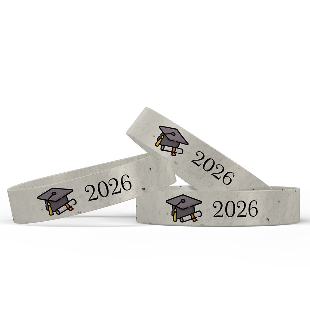 Bratara plantabila promotia 2026 lucrata manual din hartie plantabila cu mix de seminte de flori perfecta pentru a fi purtata de absolventi in ziua absolvirii.