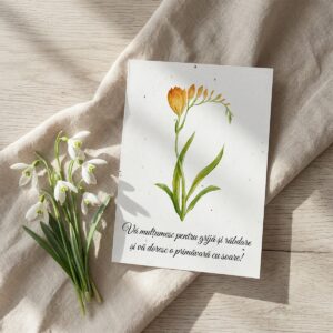 Felicitare cu frezie galbenă