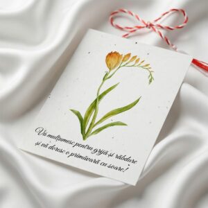 Felicitare cu frezie galbenă