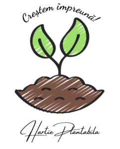 Banner-ul Hartie Plantabila alaturi de sloganul „Crestem impreuna!”