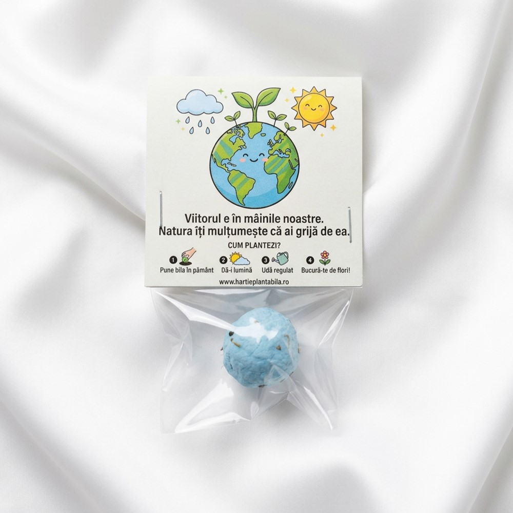 Bombonică plantabilă Viitorul verde plina cu seminte de flori, perfecta pentru activitati scolare educative.