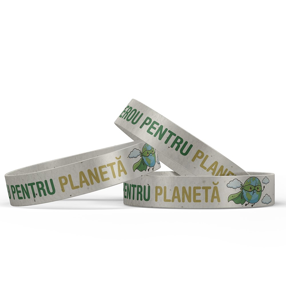 Brățara plantabila Erou din hartie plantabila cu mix de seminte de flori. Se planteaza si din ea cresc flori.