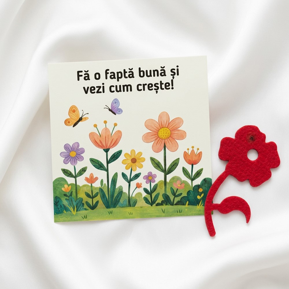 cartonas Micul Ecologist detaliu cu floare plantabila rosie